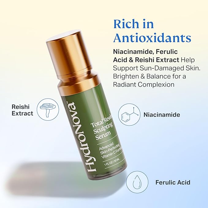 HYDRONOVA Total Rewind Sculpting Serum 1 fl oz | Line-Smoothing, Dark Spot Corrector | Vitamin C, Niacinamide, Kojic Acid, Peptides | Radiant Glow, Balanced Complexion | AM Formula-GlimoraGlow