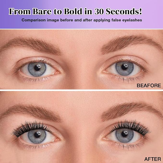 Wispy False Eyelashes Kit With Bond, Seal and Tweezer, 7 Pairs Natural Look Fake Cat Eye Lashes Strips Thin Band Extensions Waterproof Easy Eyelashes for Beginners RQ45-GlimoraGlow