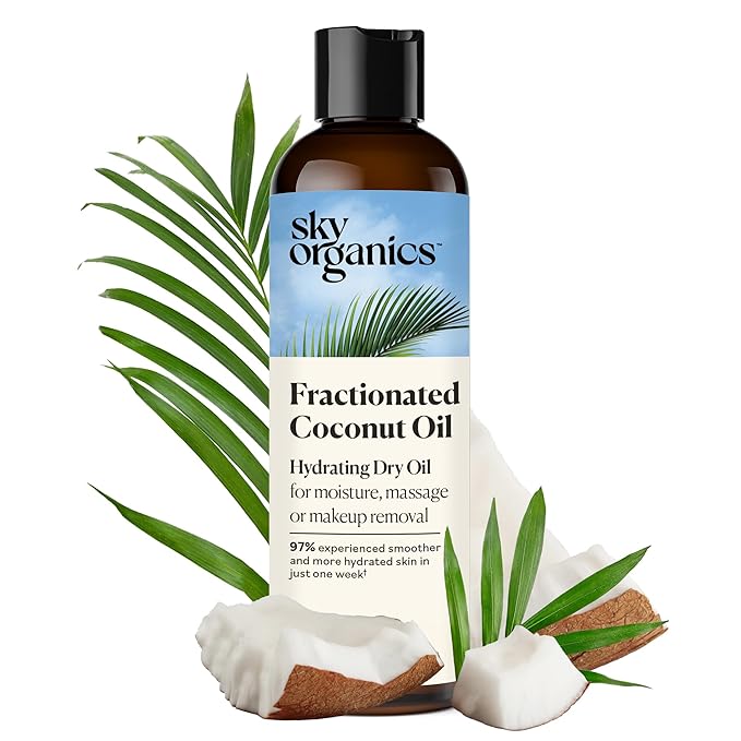 Sky Organics Fractionated Coconut Oil, Hydrating Dry Oil for Moisture, Massage and Makeup Removal, Suitable for All Skin Types, 100% Pure and Cold Pressed Multipurpose Body and Face Oil, 8 fl. Oz-GlimoraGlow