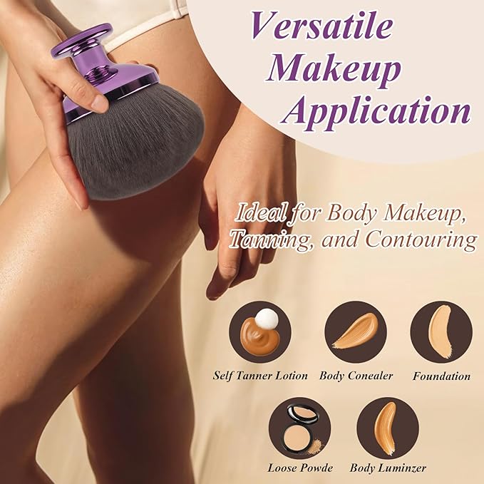 90MM Extra Large Self Tanner Kabuki Makeup Brush – Ultra Soft Dense Vegan Bristles for Body Makeup, Bronzer & Foundation–Applies Tanning Mousse, Lotion & Self Tanner，Wet & Dry (Purple)-GlimoraGlow