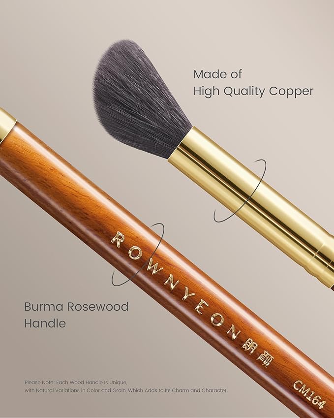 Desert Oak Series Angled Blush Brush - Soft Goat Hair Bristles for Powder/Cream Blush & Bronzer, Ergonomic Ebana Handle & Brass Ferrule, Beginner to Pro (CM 164)-GlimoraGlow