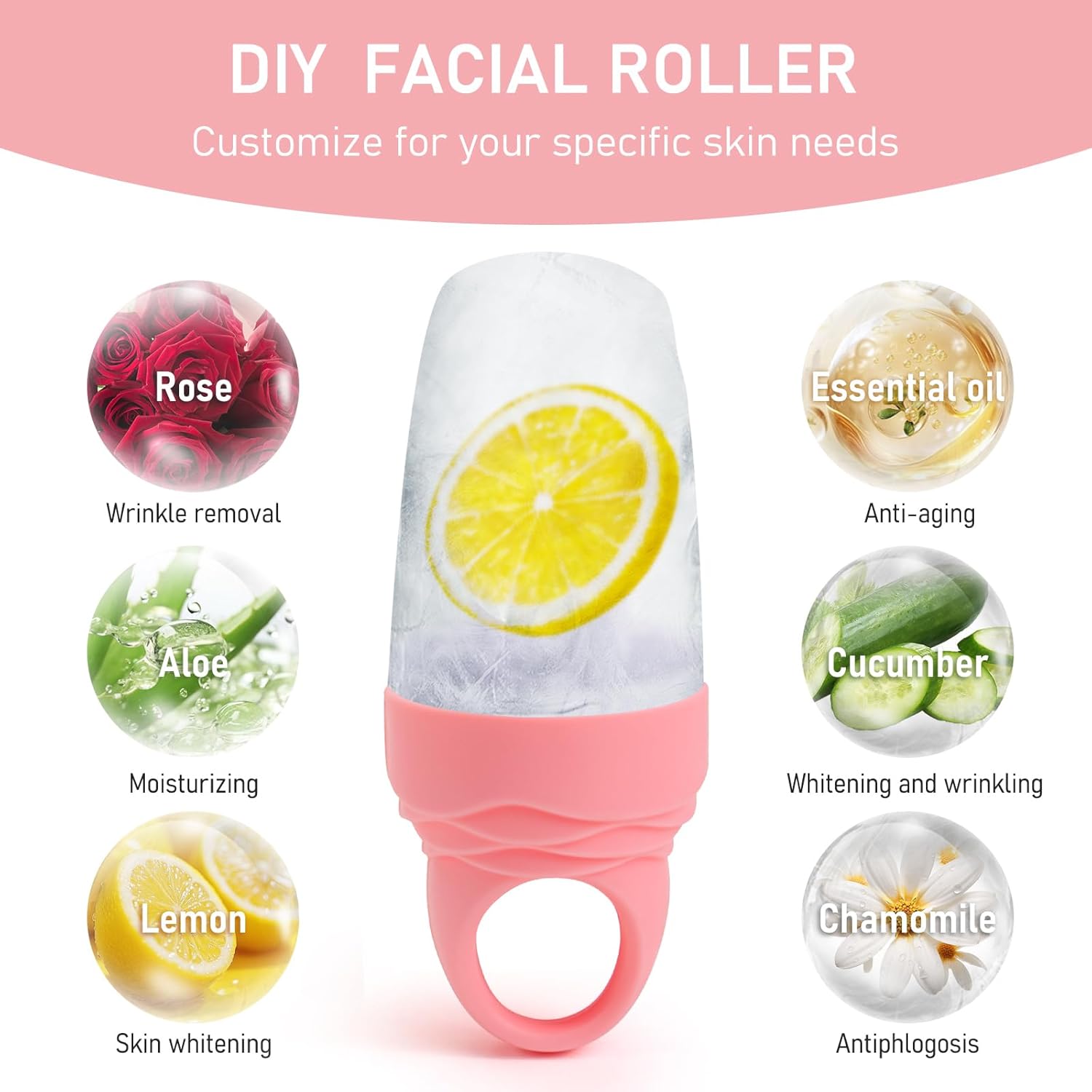 3 Pcs Facial Ice Roller Silicone Mold Reusable for Face Women and Eye Neck Cold Skin Care Tools Freezer De Puff Eyes Bags Reduce Migraine Pain Pink-GlimoraGlow