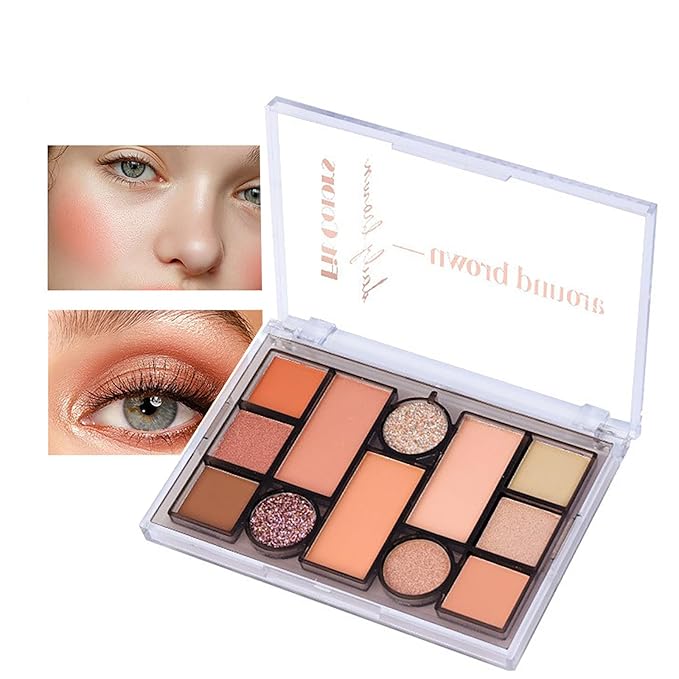 12 Colors Nude Eyeshadow Palette Travel Size Makeup, Matte Shimmer Eye Makeup, Naturing-Looking, High Pigmented Blush Eyebrow Kits, Big Artist Neutral Makeup Palette for Face Cosmetics (01)-GlimoraGlow
