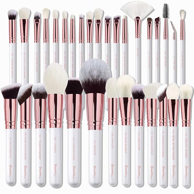 Pro makeup Artist Brushes Set 32Pcs Luxury Goat Hair Horse hair Makeup Brush Set eye and face brushes for every possibility By Bueart Design (Pearl White)-GlimoraGlow