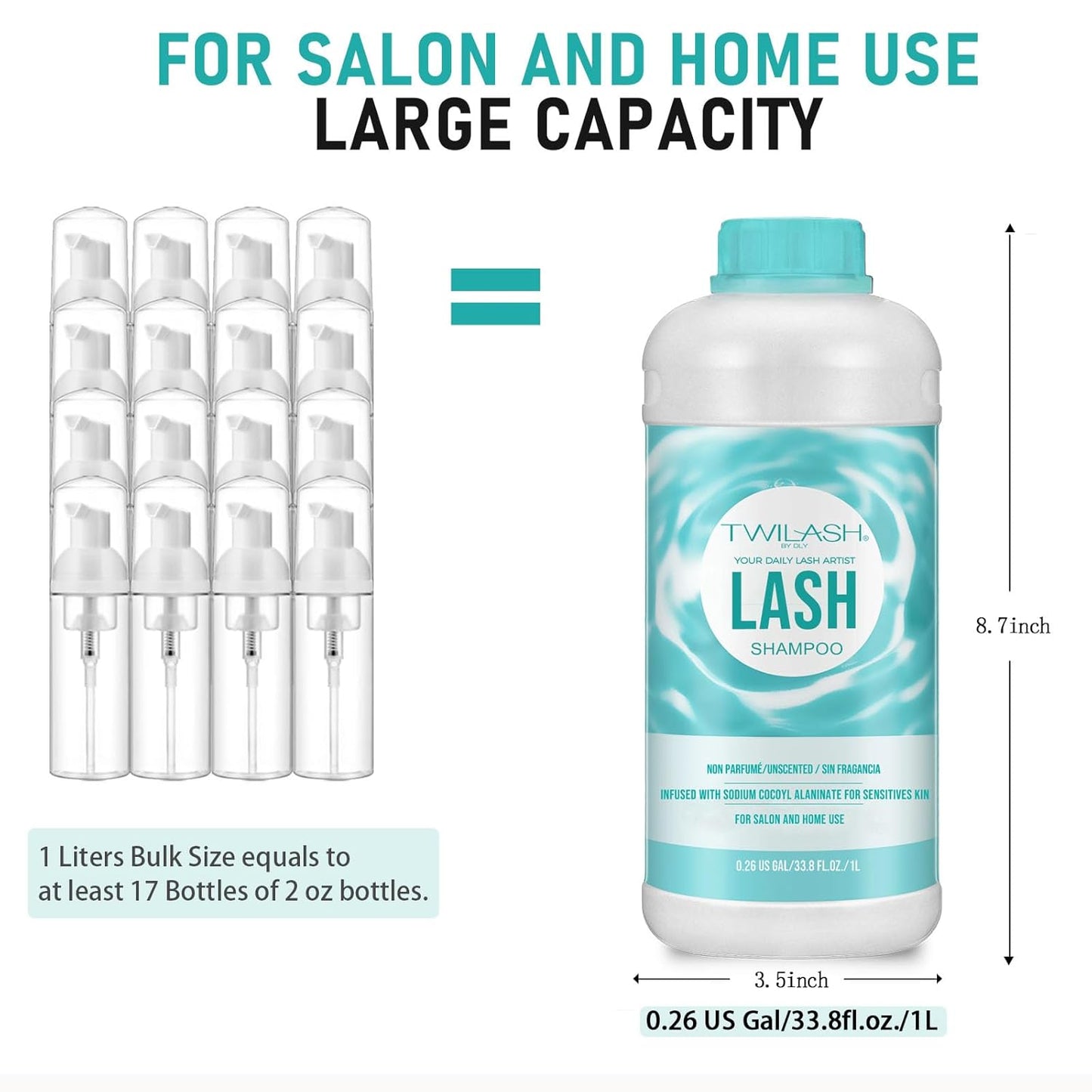 Lash Shampoo Bulk Upgraded Formula, Eyelash Cleanser for Extensions 1 Liter, Safe Makeup Remover, Non-irritating or Burning Formula Eyelid Foaming Cleanser for Professional Salon and Home Use-GlimoraGlow