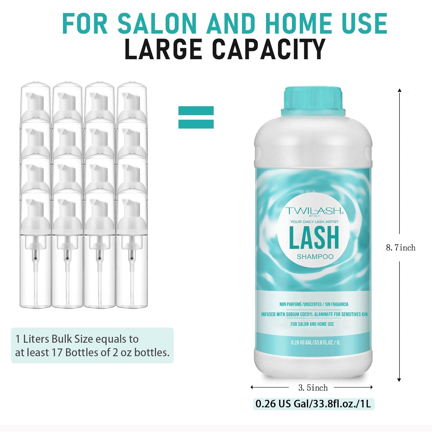 Lash Shampoo Bulk Upgraded Formula, Eyelash Cleanser for Extensions 1 Liter, Safe Makeup Remover, Non-irritating or Burning Formula Eyelid Foaming Cleanser for Professional Salon and Home Use-GlimoraGlow
