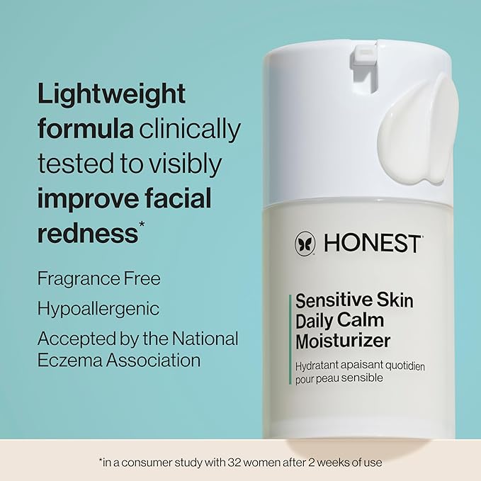 Honest Beauty Sensitive Skin Daily Calm Lightweight Moisturizer | Reduces Redness, Hydrates, + Calms Skin | Hypoallergenic, Fragrance Free, Vegan | 1.7 fl oz-GlimoraGlow