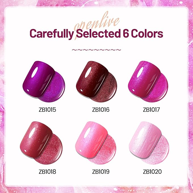 10ml 6 Colors Red Glitter Nail Polish Set Glitter Rose Red Pink Deep Purple Series Nail Polish Gifts for Women-GlimoraGlow