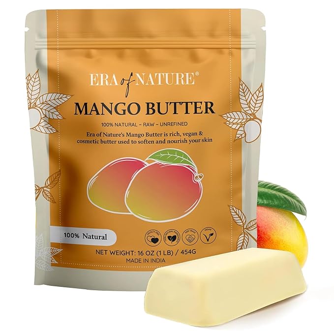 era of nature Organic Unrefined Raw Mango Body Butter Block 16oz - Moisturizing Mango Seed Raw Butter Bar for Skin & Hair, DIY Lip Balm Base, Cream, Soap & Lotion Making Supplies, Personal Skincare-GlimoraGlow