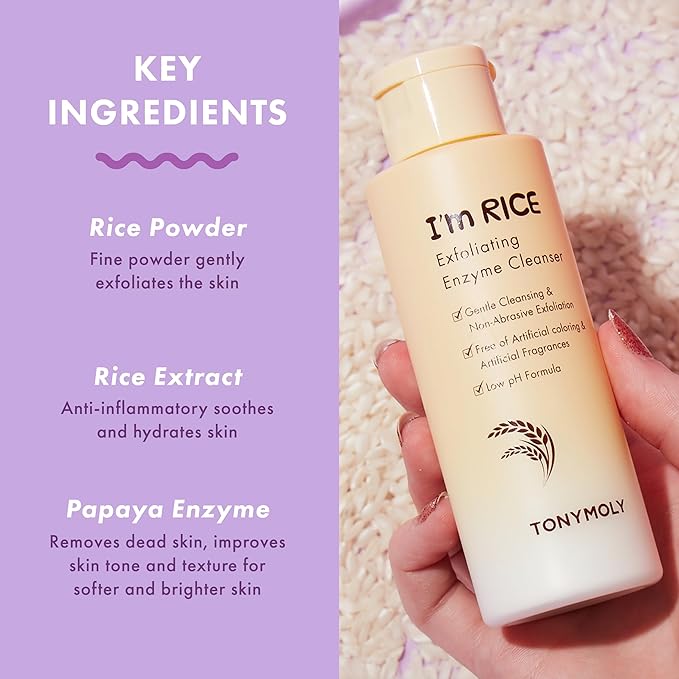 TONYMOLY I’m Rice Exfoliating Enzyme Cleanser – Rice Powder Face Wash & Papaya Enzyme Scrub, Gentle AHA Brightening Mask for Smooth Radiant Skin, 50g-GlimoraGlow