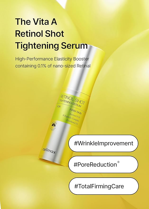 celimax The Vita A Retinol Shot Tightening Serum | with Pure Vitamin A Retinol, Peptide, Pore Minimizer, Wrinkles & Fine Lines, Firmer Skin, Anti-Aging, Skin Smoothing 30ml-GlimoraGlow