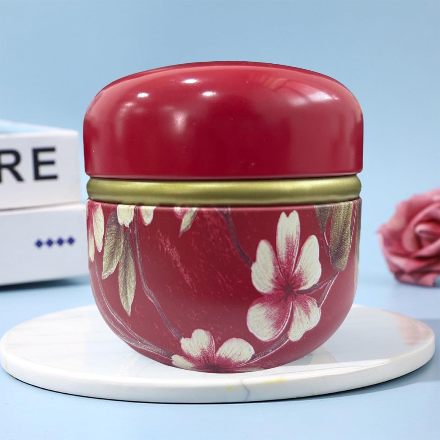 Body Powder Puff and Container for Dusting Powder, Women Powder Puff and Powder Case for Bath and Travel (Red Future)-GlimoraGlow