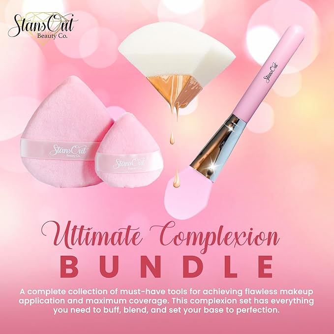 StansOut Ultimate Complexion Bundle: Liquid Foundation Brush, Makeup Brushes for Liquid, Cream, Stick Foundation - Flat, Round, Blender Brushes - 101 Contoured, 108 Straight - Long-Lasting-GlimoraGlow