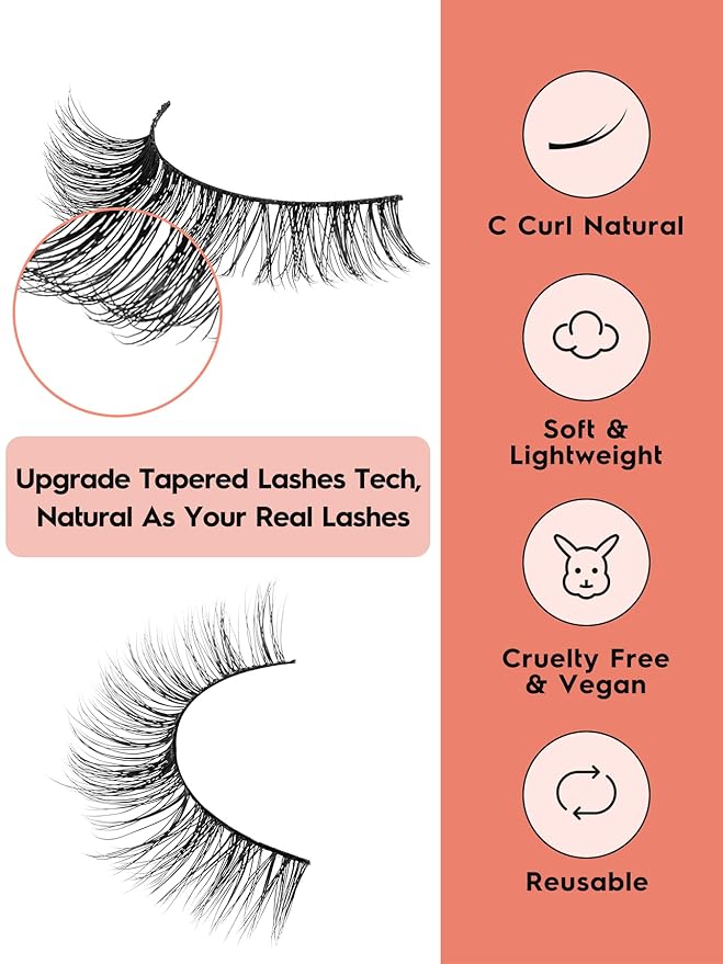 Lashes Wispy False Eyelashes Cat Eye Lashes Natural Look 3D Volume Fake Eyelashes Thin Band Lashes 12mm Natural Eye Lashes C Curl Siligli Lashes Pack 10 Pair-GlimoraGlow