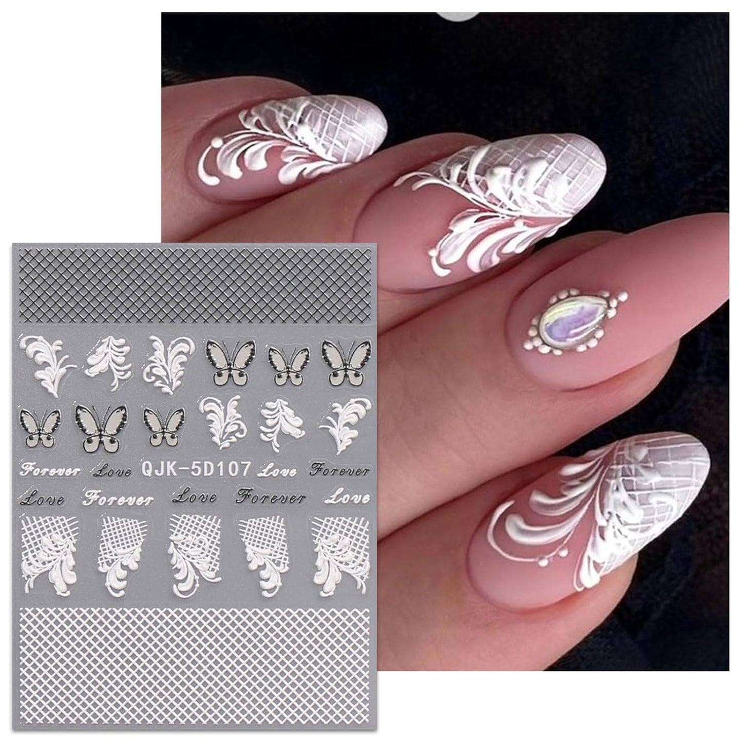 JMEOWIO 3D Embossed Black White Flower Nail Art Stickers Decals Self-Adhesive Pegatinas Uñas 5D Leaves Lace Nail Supplies Nail Art Design Decoration Accessories 4 Sheets-GlimoraGlow