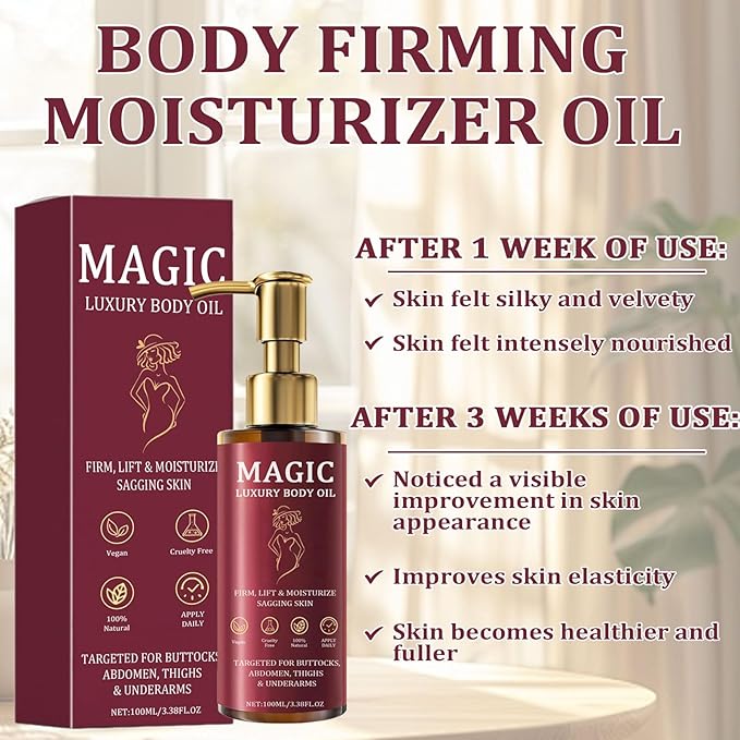 Magic Body Firming Oil, Luxury Body Oil for Crepe Skin, Tightening & Hydrating Body Oil After Shower with Vitamin E and Rosehip, Non-Greasy Body Serum Oil for Thighs, Arms, Chest, 100ML / 3.38 Fl Oz-GlimoraGlow