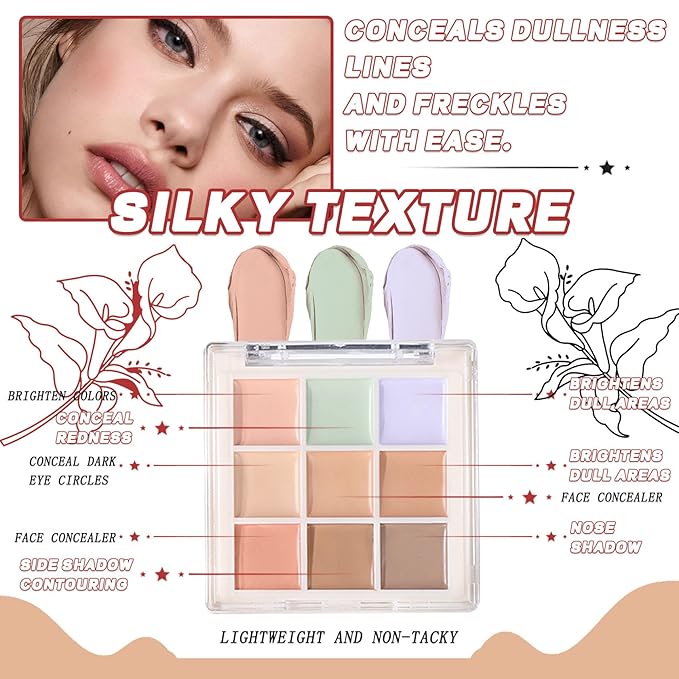 12 Colors Correcting Concealer Palette Kit with Brush,Cream Makeup Contour Palette for All Skin Type,Color Corrector Concealer Foundation Palette for Conceals Dark Circles & Blemish-GlimoraGlow