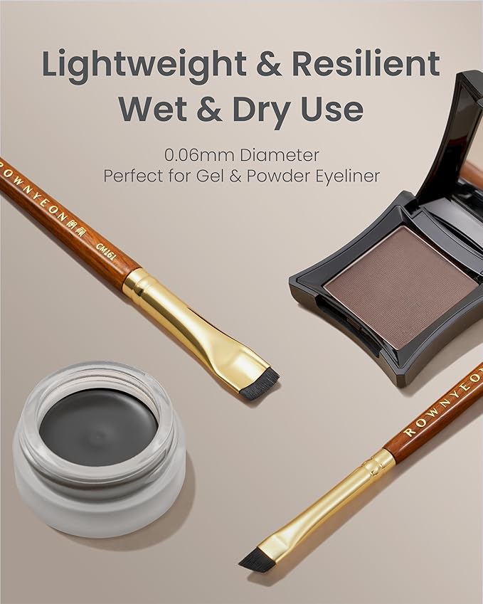 Desert Oak Series Precision Thin Eyeliner Brush - Dual-Ended Angled & Concave Tips for Winged Lines/Tightlining, Gel & Liquid Liner Compatible, Ebana Handle (CM 161)-GlimoraGlow
