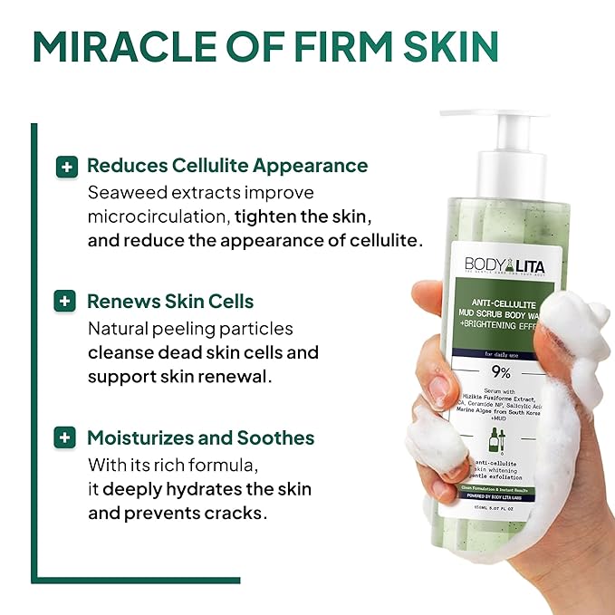 Anti Cellulite Mud Scrub Body Wash, Reduces Cellulite, Gentle Exfoliating, Improves Skin Texture, Provides a Smoother Look, 5.07 Fl Oz (6)-GlimoraGlow