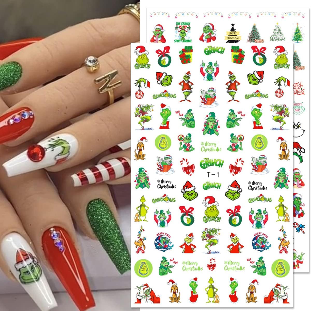 10 Sheets Christmas Nail Stickers 3D Xmas Decals Winter White Snowflake Santa Claus Snowman Bell Reindeer for Women Girls Christmas Designs Decoration Charms-GlimoraGlow