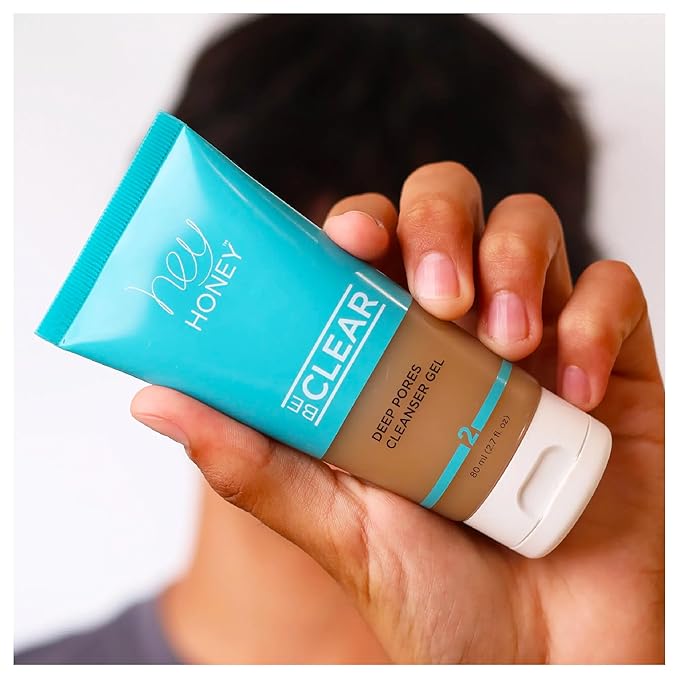 Hey Honey Skincare Be Clear - Acne Control Deep Pores Cleansing Gel | Propolis, Green Tea Oil, Camellia | Exfoliates, Unclogs Pores, Balances Oil Production | Fast Acting & Long Lasting | 2.7 Oz-GlimoraGlow