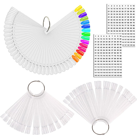 JASSINS 150 Pcs Nail Swatch Sticks with Ring and Number posted, Clear Fan-shaped Nail Art Polish Practice Display Tips Nail Sample Sticks, Nail Practice Color Display Polish Board-GlimoraGlow