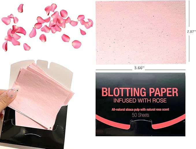 2 Pks ROSE INFUSED Natural Abaca Blotting Paper - 100 Oil Blotting Sheets - Makeup Friendly UNISEX All Skin Types Oily Skin Shine Blotter Photography Zoom Meetings Travel Gym School - MADE IN TAIWAN-GlimoraGlow