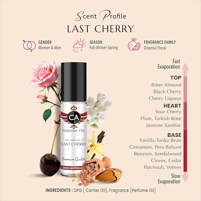 CA Perfume Impression of Last Cherry For Women Fragrance Body Oils Dupes Roll-On 0.3 Fl Oz10 ml, 0.3 Fl Oz-GlimoraGlow
