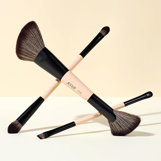 Jessup Travel Makeup Brushes Set 3pcs, Double Sided Contour Brush Dual Ended Eye Shadow Shader Eyeliner Brush, Multi-functional Makeup Set Peach Dust T507-GlimoraGlow