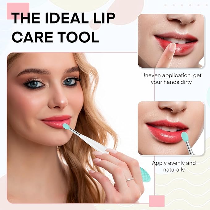 Unaone Lip Scrub Brush - 3 PCS Dual-ended Lip Scrubber Exfoliator and Silicone Lip Brush, 2-in-1 Silicone Lip Scrub Tool Lip Mask Applicator, Gentle Exfoliator & Applicator for Soft-GlimoraGlow