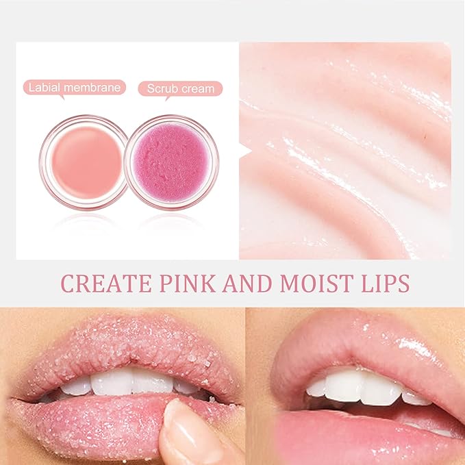 2 In 1 Lip Care Set - Lip Sleep Mask & Lip Scrub - Lip Wrinkles Improve - Cracked Lip Lipstick & Moisturizing Cream - Night Exfoliation Improve Dry and Peeling Lips - Suitable for All Skin Lip Primer-GlimoraGlow