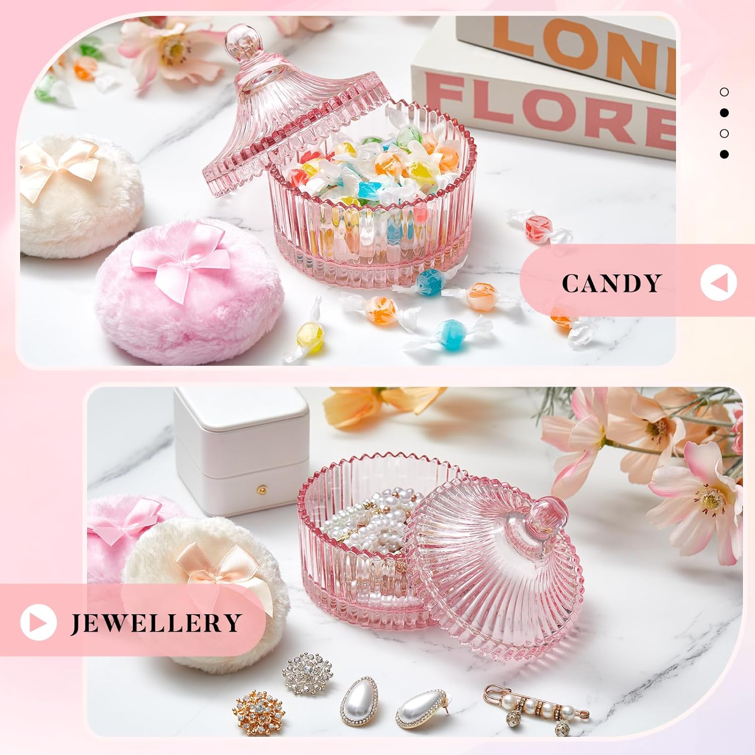 Tioncy 3 Pcs Large Body Powder Puff and Container Crystal Container Soft Washable Reusable Velour Face Body Glitter Powder Puff Wet Dry Makeup Simple Style (Pink)-GlimoraGlow