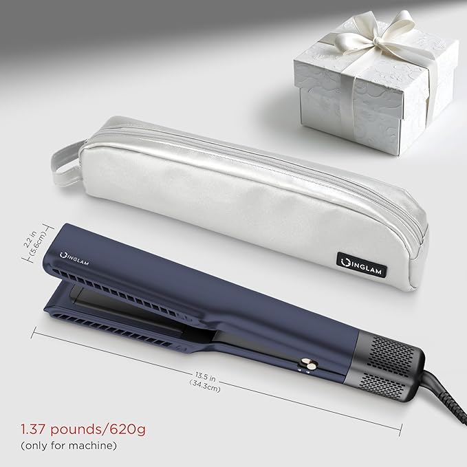 IG INGLAM Air Straightener, Style From Wet Hair, 2.2" Dryer Straightener, 200M Negative Ionic, One-Step Air Straight for Medium and Long Hair (14"-30"), Prussian Blue-GlimoraGlow