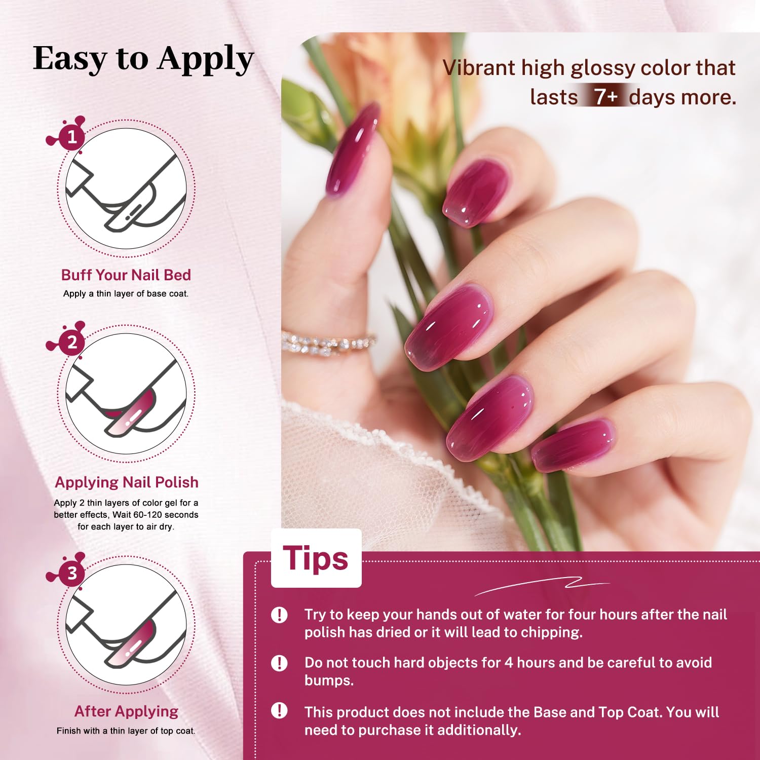 16.5ml Jelly Rose Red Nail Polish Large Volume Quick Dry Nail Polish, Long Lasting Shine, Fingernail Toenail Nail Art DIY Home Travel Nail Art Gift-GlimoraGlow