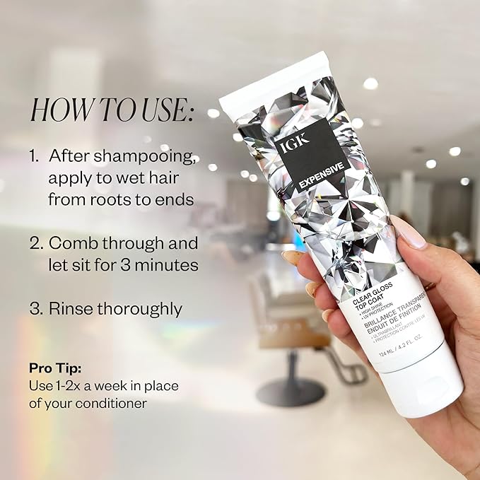 IGK - EXPENSIVE - Clear Hair Gloss Treatment – Shine-Boosting Top Coat for Glass Hair – Hair Treatment for Smooth, Polished Finish – Clear Gloss for Hair Sheen and Silkiness - Cruelty Free 4.2oz-GlimoraGlow