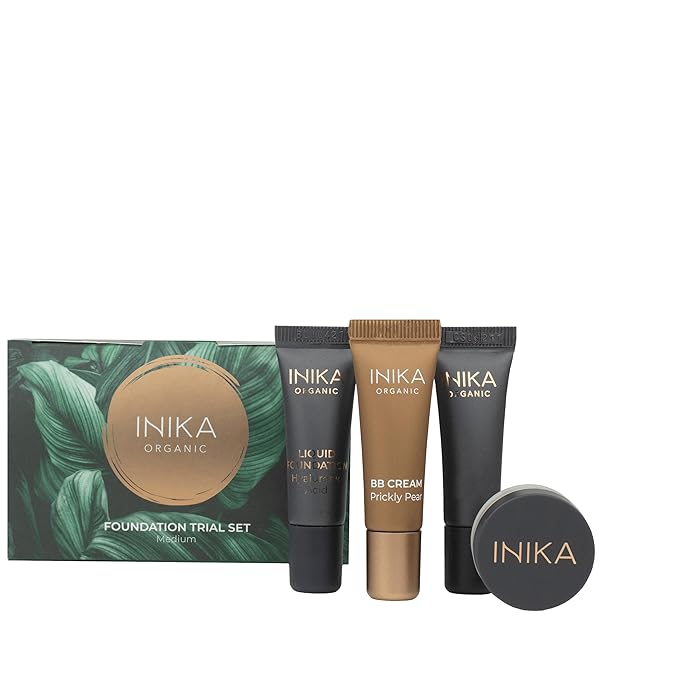 INIKA Organic Foundation Trial Set, Natural Mineral essentials kit, Vegan, Cruelty-Free, Paraben-Free, Rich in Antioxidants and Essential Fatty Acids, Comes in Sustainable Packaging - Medium-GlimoraGlow