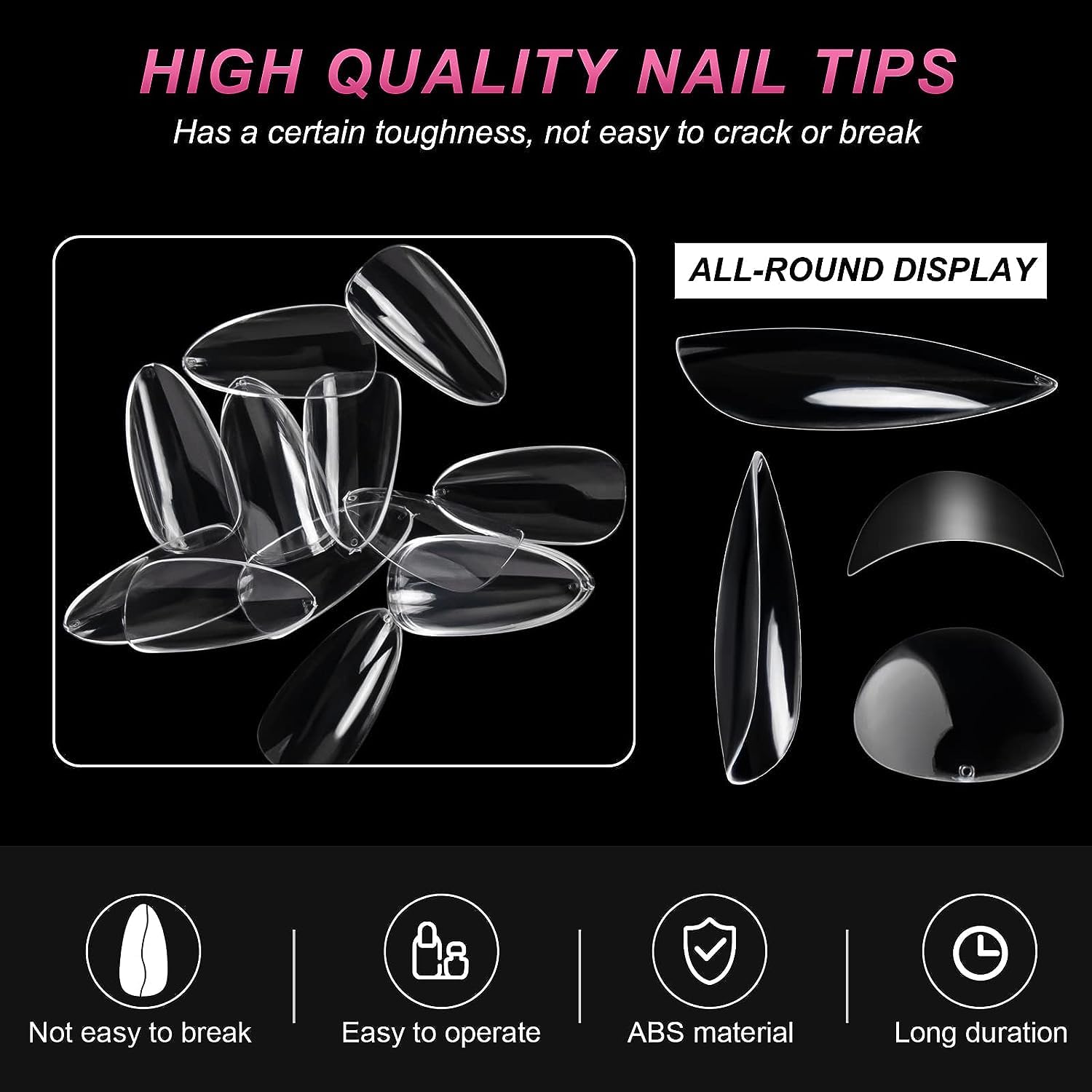 1000PCS Short Almond Nail Tips - Acrylic Nails Tips, ToouYoun 10 Sizes Soft Gel Full Cover Nail Tips with Box for Nail Art Salons and Home DIY-GlimoraGlow