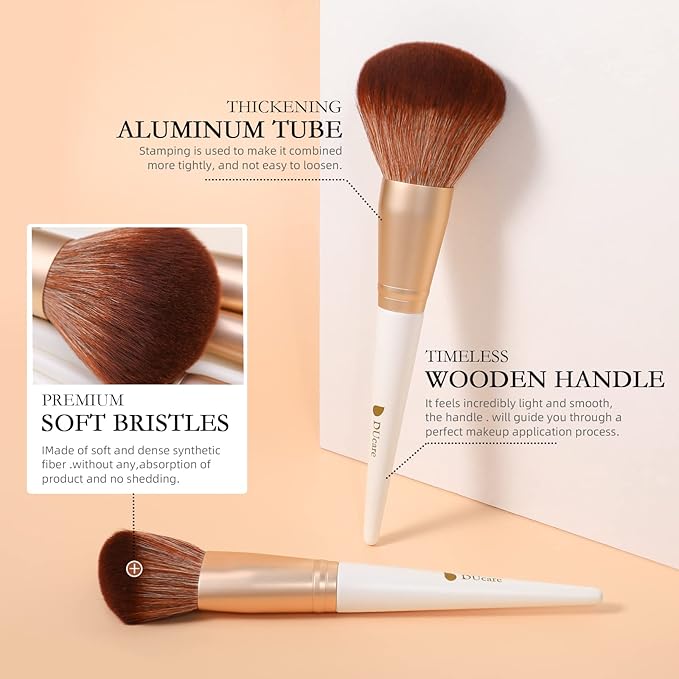 DUcare Makeup Brushes with Bag - 14Pcs Professional Synthetic Make Up Brushes Set for Blush Concealer Foundation Bronzer Powder Eyebrow Contour Eyeshadow Blending Makeup Brush Set Mekaup bag, White-GlimoraGlow