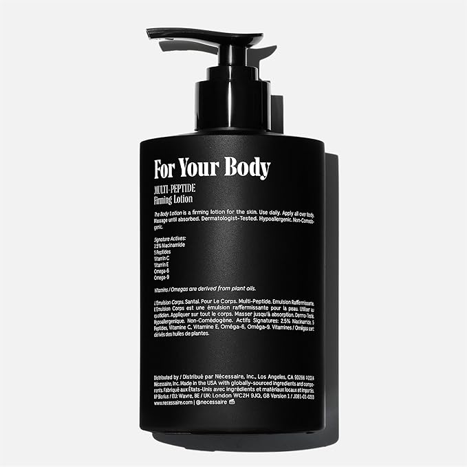 Nécessaire The Body Lotion with Pump. Santal. Multi-Peptide Firming Lotion to Moisturize, Firm, Strengthen. 2.5% Niacinamide, Vitamin C/E + Omega 6/9. 450ml / 15.2 fl oz-GlimoraGlow