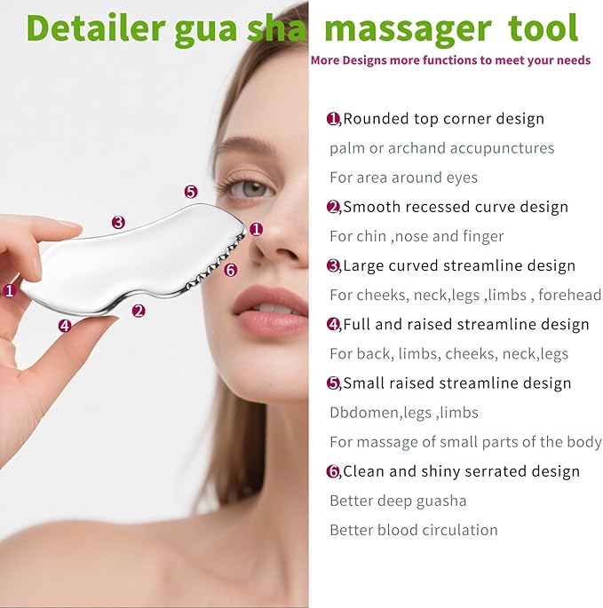 Stainless Steel GuaSha Tool & Eye Cream Applicator Facial Tools, Metal Detail Guasha for Face Neck, Eye Massager Tool, Lymphatic Drainage Face Massage Tool, Skin Care Gift-GlimoraGlow