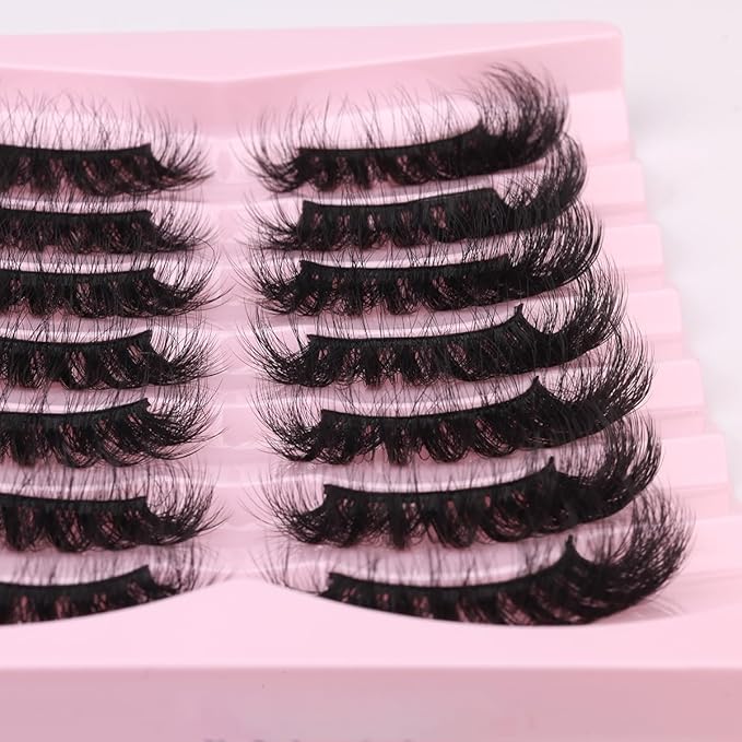 Mink Lashes Fluffy D-Curl False Eyelashes 20mm Long Volume Lashes That Look Like Extensions Cat Eye Fake Lashes Faux Mink Strip Lashes Pack 7 Pairs-GlimoraGlow