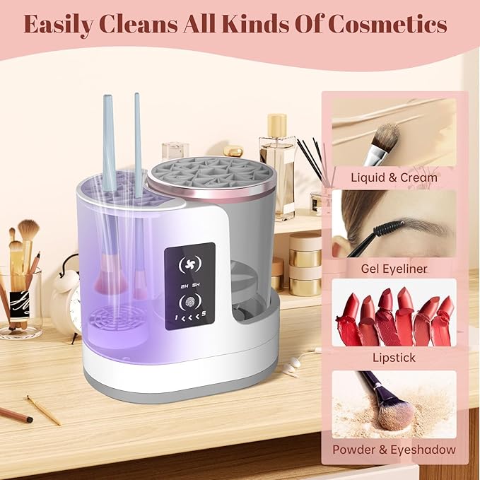 3 IN 1 Electric Makeup Brush Cleaner Machine With Makeup Brush Dryer-Holder-Portable Automatic USB Cosmetic Brushes Cleaner Tool for All Size Beauty Makeup Brush Set,Contour, Eyeshadow, Blush Brush-GlimoraGlow