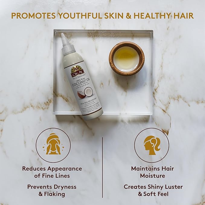 Okay 100% Pure Coconut Oil for Hair & Skin - Coconut Oil for Women & Men, Perfect for Body & Face, for Massage & Moisturizer, Natural - 6 Fl Oz Squeeze Bottle (Pack of 1)-GlimoraGlow