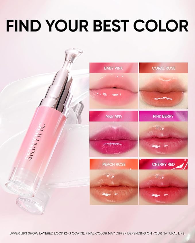 Hydrating Brightening Lip Serum, Nourishing Hydration Tinted Lip Stain, Plumping Lip Gloss with Polypeptide Squalane (01 Baby Pink)-GlimoraGlow