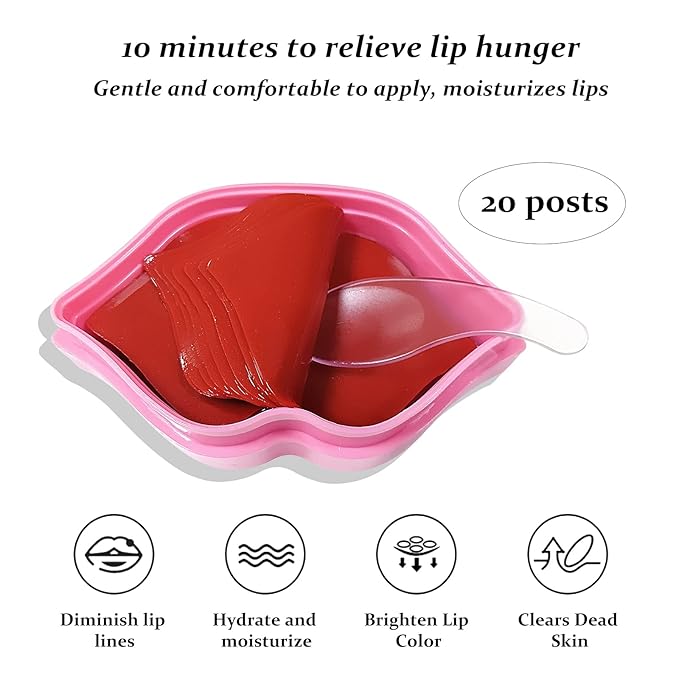 20Pcs Lip Mask,Pink Moisturizing Plumping Lip Masks Overnight,Pink Lip Mask Gel Treatment Lip Masks for Dry Lips Plump Lip Collagen Overnight Sleeping Lip Mask Pads Patches（Pink）-GlimoraGlow