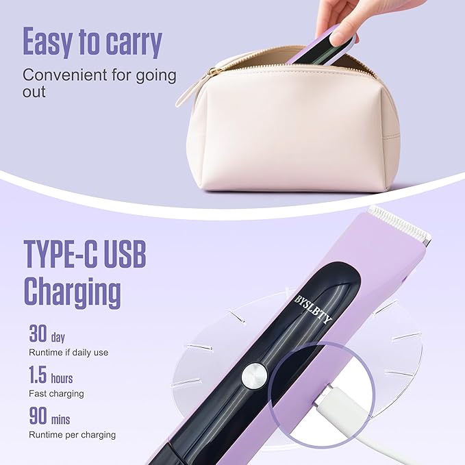 2 in 1 Bikini Trimmer for Women Dual Head Electric Shaver with LED Display,IPX7 Waterproof Wet & Dry, Painless Shaver for Underarm Leg Arm Body Face Private Area Purple-GlimoraGlow