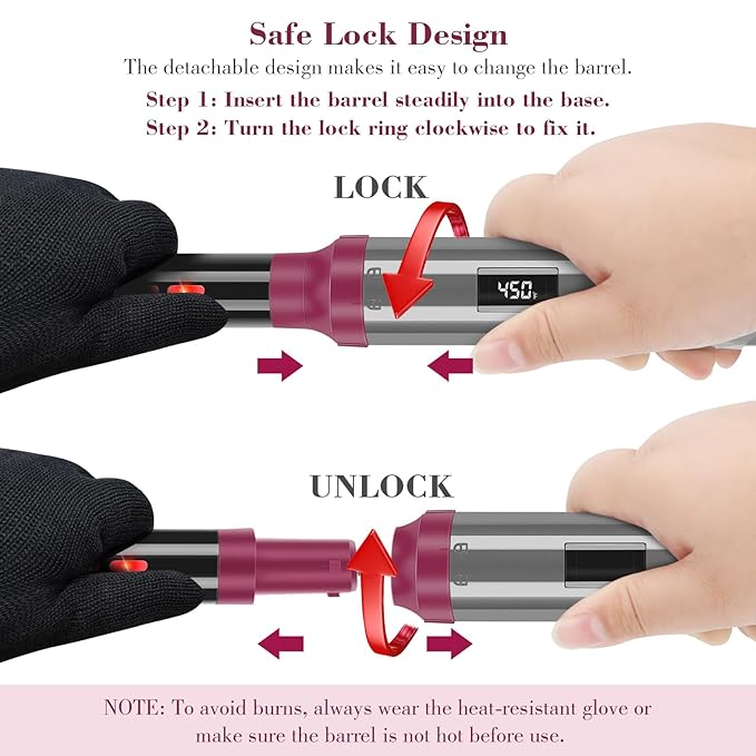 IG INGLAM Curling Iron Wand Set, 8 in-1 Interchangeable Ceramic Barrels with Infrared, Cucurbit, Tapered, Extended, 1in, 1 1/4 in, 3/4in Barrels and Clips-GlimoraGlow