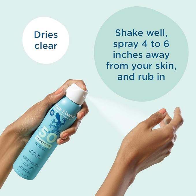 Blue Lizard Sensitive Mineral SPF 50 Spray, Dermatologist-Recommended Brand, Broad-Spectrum UVA/UVB Protection, Water-Resistant, Zinc Oxide Formula, 5 oz-GlimoraGlow