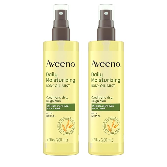 Aveeno Daily Moisturizing Body Oil Mist with Oat & Jojoba Oil for Dry Sensitive Skin, Nourishing Body Spray for Smoother Skin, Paraben-, Silicone- & Alcohol-Free, Twin Pack, 6.7 fl. oz, 2 Pack-GlimoraGlow