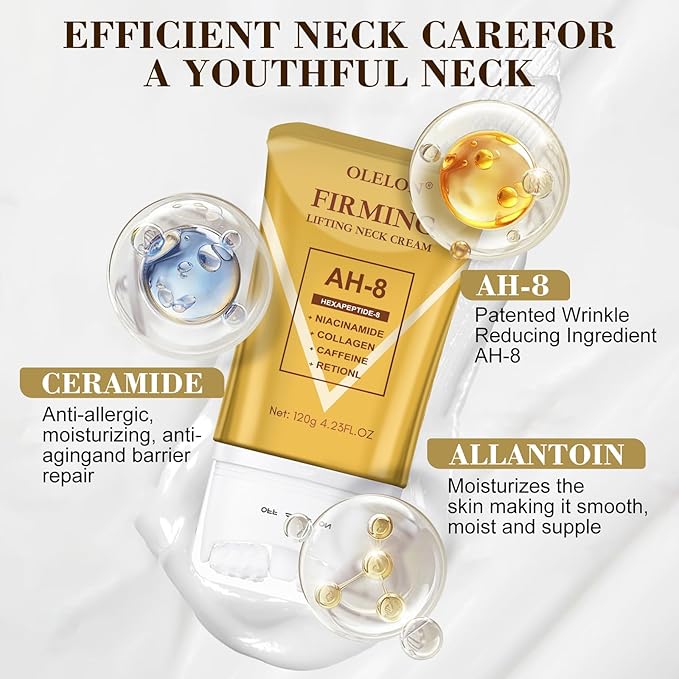 [2025 Upgrade] AH8 Firming Neck Cream with Roller - Tightening & Lifting Cream for Sagging Skin, 8-HA Clockwise Neck Cream for Face & Body Skin Tightening Cream with Massage Roller-GlimoraGlow